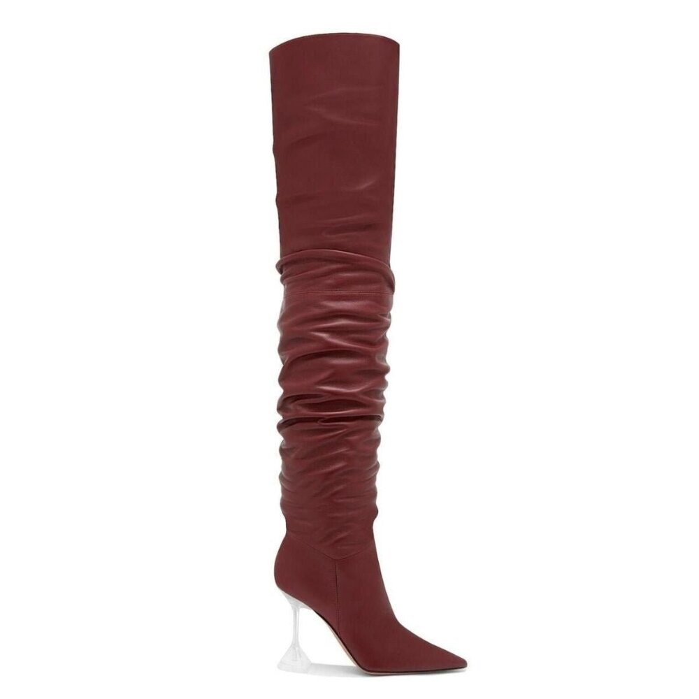 Amina Muaddi - Olivia Burgundy Leather Over-The-Knee Boots - IT 36.5